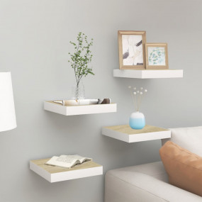 Wall Shelf Set of 4 Oak and white Honeycomb MDF, metal