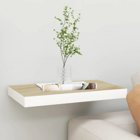 Wall Shelf Oak and White Honeycomb MDF and metal One Si...
