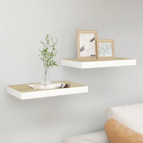 Wall Shelf Set of 2 Oak and White Honeycomb MDF, metal ...