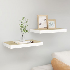 Wall Shelf Set of 2 Oak and White Honeycomb MDF and Met...