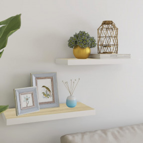 Wall Shelf Set of 2 Oak and white Honeycomb MDF 23.6x9....
