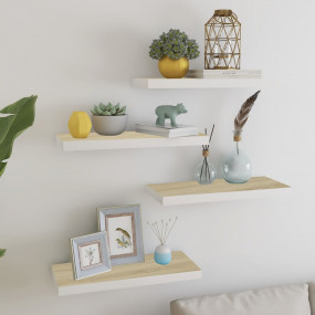 Wall Shelf Set of 4 Oak and White Honeycomb MDF, Metal ...