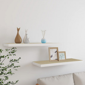 Wall Shelf Set of 2 Oak and White Honeycomb MDF, Metal ...