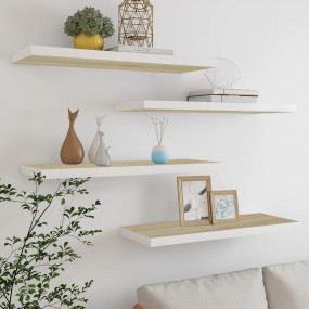 Wall Shelf Set of 4 Oak and White Honeycomb MDF, Metal