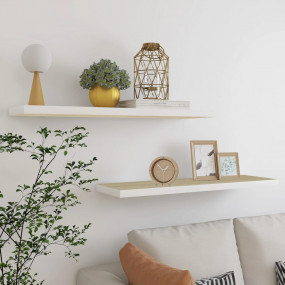 Wall Shelf Set of 2 Oak and White Honeycomb MDF, metal ...