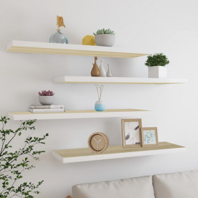 Wall Shelf Set of 4 Oak and White Honeycomb MDF, Metal ...