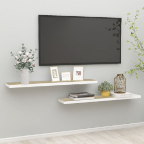 Wall Shelf Set of 2 Oak and White Honeycomb MDF, metal