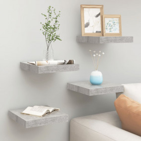 Wall Shelf Set of 4 Concrete Grey Honeycomb MDF, Metal ...