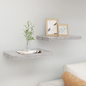 Wall Shelf Set of 2 Concrete grey Honeycomb MDF, Metal ...