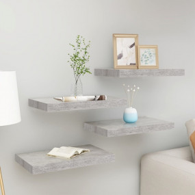 Wall Shelf Set of 4 Concrete Gray Honeycomb MDF, Metal