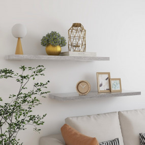 Wall Shelf Set of 2 Concrete grey Honeycomb MDF, metal ...