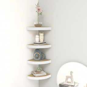 Wall Corner Shelf Set of 4 Oak and White Honeycomb MDF,...