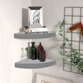 Wall Corner Shelf Set of 2 Concrete grey Honeycomb MDF,...