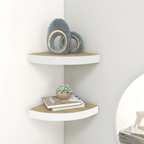 Wall Corner Shelf Set of 2 Oak and White Honeycomb MDF,...