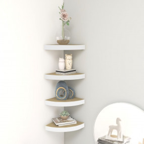 Wall Corner Shelf Set of 4 Oak and White Honeycomb MDF,...