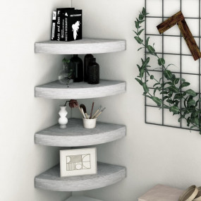 Wall Corner Shelf Set of 4 Concrete grey Honeycomb MDF,...