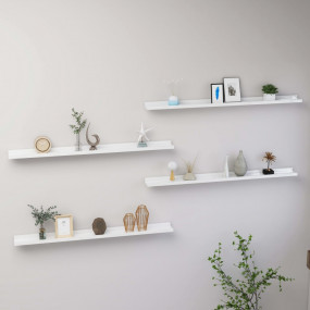 Wall Shelf Set of 4 High gloss white MDF Large Wall She...