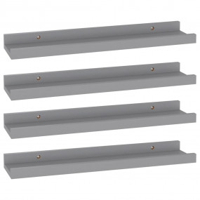Wall Shelf Set of 4 Grey MDF Small Wall Shelf Rectangul...