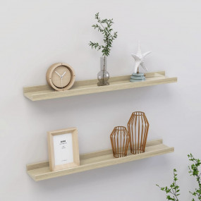 Wall Shelf Set of 2 Sonoma Oak MDF Wall Mounting Wall S...