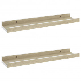 Wall Shelf Set of 2 White and Sonoma Oak MDF 15.7 x 3.5...