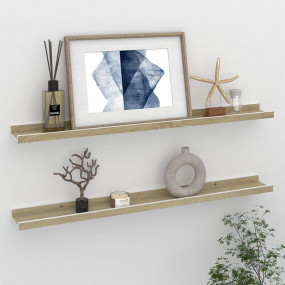 Wall Shelf Set of 2 White and Sonoma Oak MDF 31.5 x 3.5...