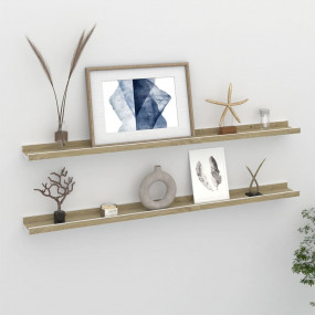 Wall Shelf Set of 2 White and sonoma oak