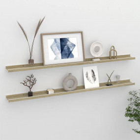 Wall Shelf Set of 2 White and Sonoma Oak MDF 45.3x3.5x1...
