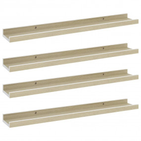 Wall Shelf Set of 4 White and Sonoma Oak MDF Compact
