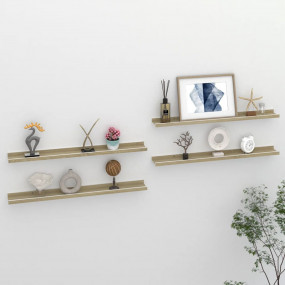 Wall Shelf Set of 4 White and Sonoma Oak MDF Medium