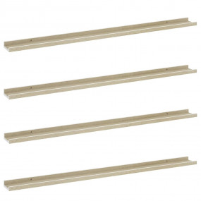 Wall Shelf Set of 4 White and Sonoma Oak MDF 45.3 in Wa...