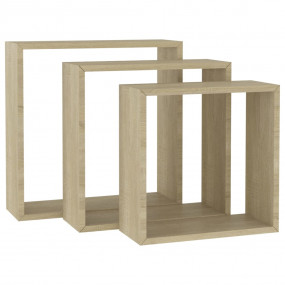 Wall Cube Shelf Set of 3 Sonoma oak MDF Large, Medium, ...