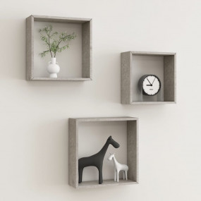 Wall Cube Shelf Set of 3 Concrete Gray MDF