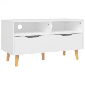 TV Cabinet White Engineered Wood Compact TV Cabinet Rec...