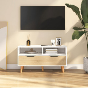 TV Cabinet White and Sonoma Oak Engineered wood Medium ...