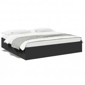 Bed Frame Black Engineered Wood, Plywood 78.7 x 78.7 in