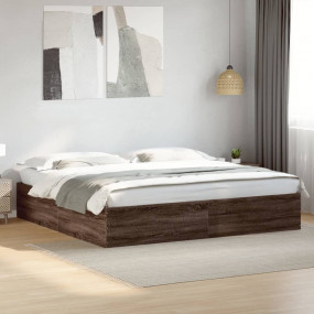Bed Frame Brown Oak Engineered Wood Double Bed Bed Fram...