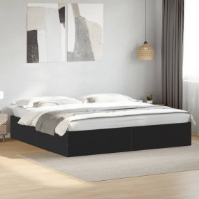 Bed Frame Black Engineered Wood Super King Modern Minim...