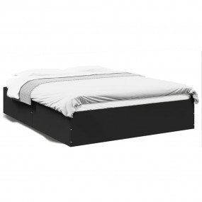 Bed Frame Black Engineered wood, Plywood Double Modern