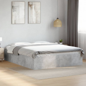 Bed Frame Concrete Grey Engineered Wood 63 x 79 in Mini...
