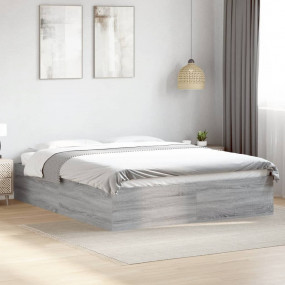 Bed Frame Gray Sonoma Engineered Wood Double Durable Be...