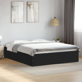 Bed Frame Black Engineered Wood King Minimalistic Moder...