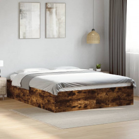 Bed Frame Smoked Oak Engineered Wood King Minimalistic