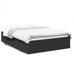 Bed Frame Black Engineered Wood Double Bed Frame Rectan...