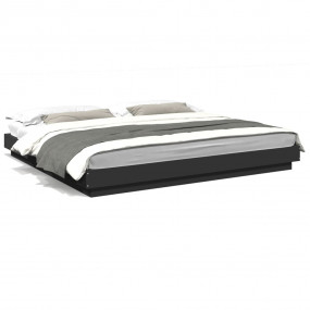 Bed Frame Black Engineered wood, Plywood 78.7x78.7 in B...
