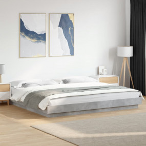 Bed Frame Concrete Gray Engineered Wood, Plywood Double...
