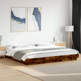 Bed Frame Smoked Oak Engineered wood, Plywood Double Be...