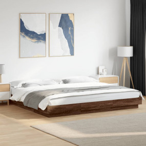 Bed Frame Brown oak Engineered wood, Plywood Double Bed...