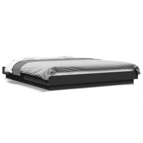 Bed Frame Black Engineered Wood, Plywood Double Bed Fra...