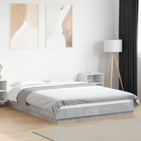 Bed Frame Concrete Grey Engineered Wood, Plywood 47.2 x...