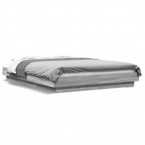 Bed Frame Grey Sonoma Engineered Wood, Plywood Double B...